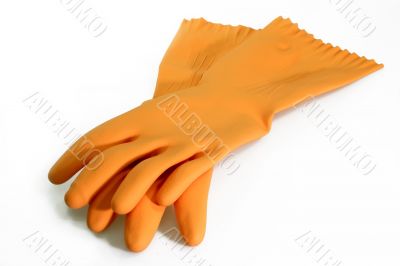 Orange rubber gloves