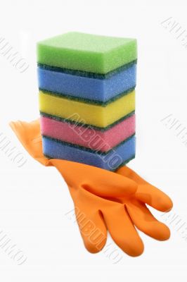 Rubber glove with sponges