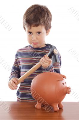 boy breaking the money box