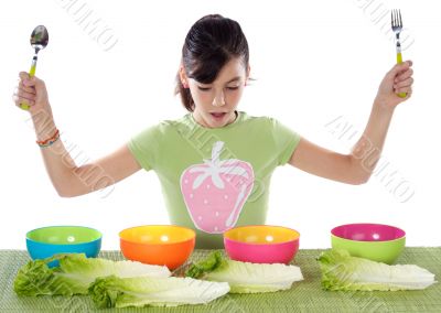 girl with colourful bowls girl with colourful bowls