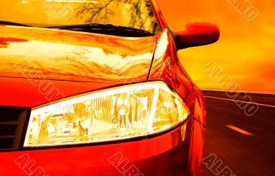 Red Sport Car on a HighWay