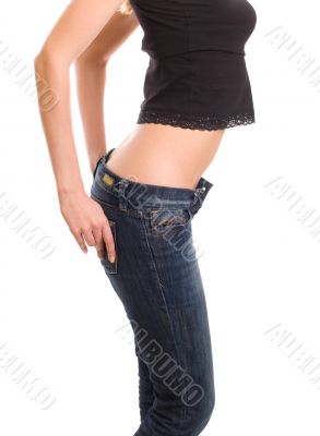 Picture of lovely girl in blue jeans and black shirt
