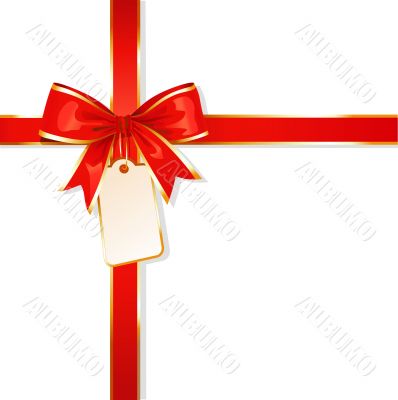 ribbon / red bow / with card / vector illustration