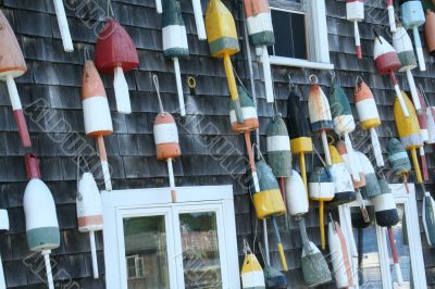 Lobster floats, on side of house Lobster floats, on side of house