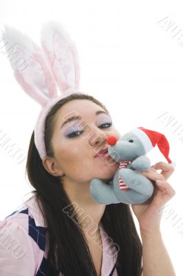 Beautiful woman with christmas decoration