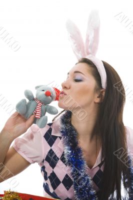 Beautiful woman with christmas decoration