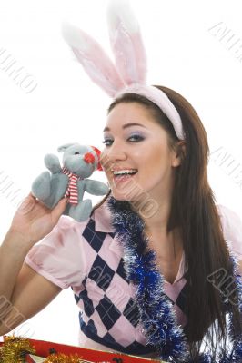 Beautiful woman with christmas decoration