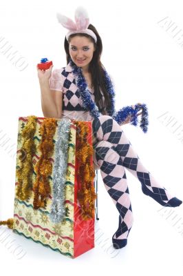 Beautiful woman with christmas decoration