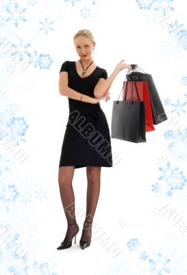 shopping blond in black dress with snowflakes 3