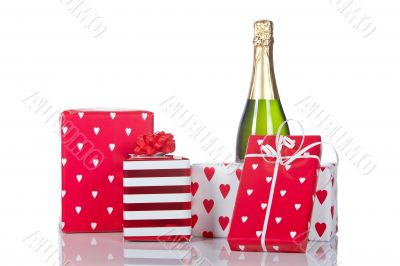 Gifts and champagne bottle