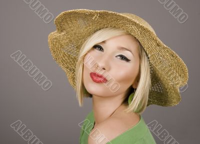 Blonde Straw Hat Puckered