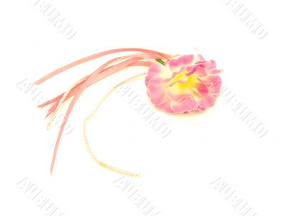 Rose decorative flower with rose ribbons and gold cords