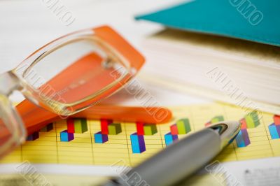 Pen and Eye Glasses close-up