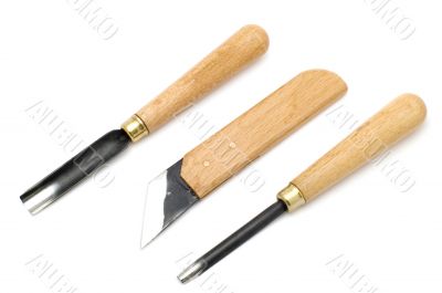 chisel and knife on white