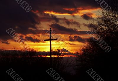 sunset and wayside cross
