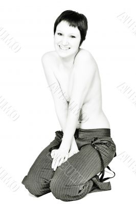 Studio portrait of a cute young woman with short hair