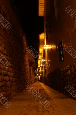Night street in Cusco, Peru