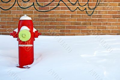 Red fire hydrant in winter Red fire hydrant in winter
