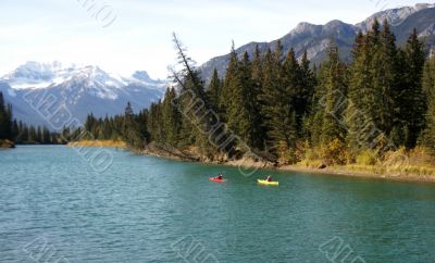 Kayakers on the Bow River Kayakers on the Bow River