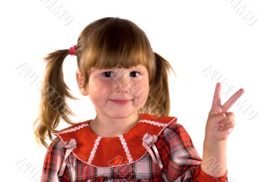 Little girl making victory sign