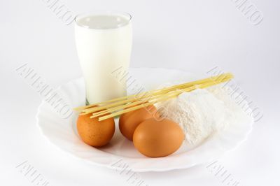 Egg, milk, spaghetti and flour