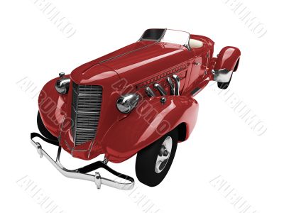 solated vintage red car front view