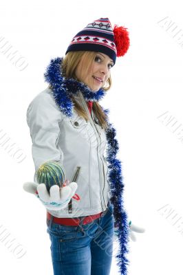 Beautiful woman with christmas decoration
