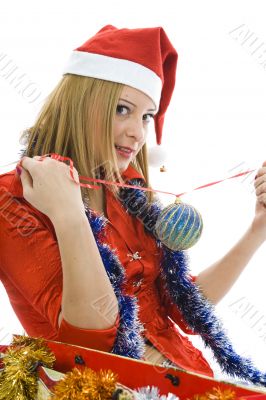 Beautiful woman with christmas decoration