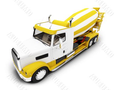 Concrete mixer isolated front view with clipping path