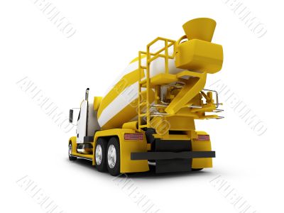 Concrete mixer isolated back view with clipping path