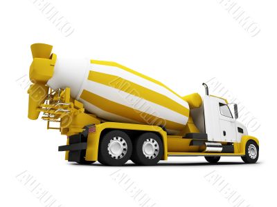 Concrete mixer isolated back view with clipping path