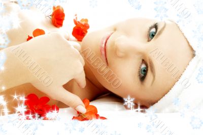 red flower petals spa with snowflakes 3