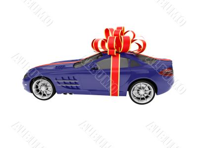 Gift isolated blue car side view