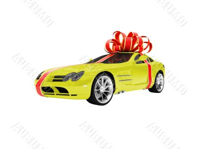 Gift isolated yellow car front view Gift isolated yellow car front view