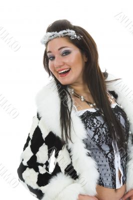 Beautiful brunette in fur jacket