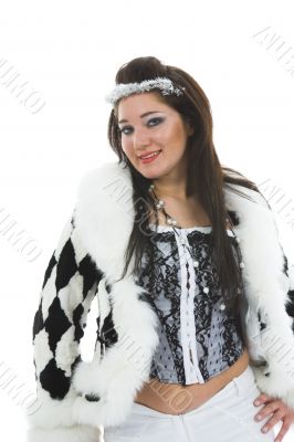 Beautiful brunette in fur jacket