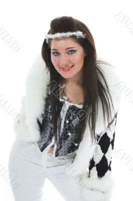 Beautiful brunette in fur jacket