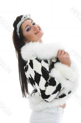 Beautiful brunette in fur jacket
