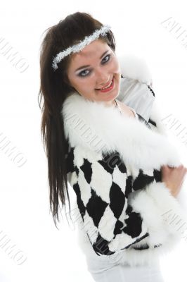 Beautiful brunette in fur jacket