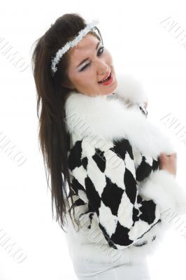 Beautiful brunette in fur jacket