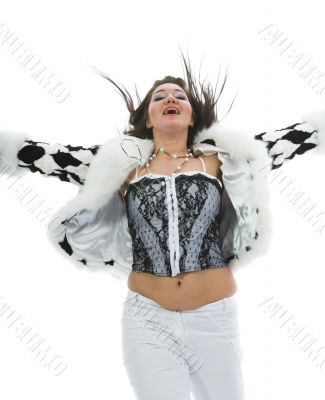 Beautiful brunette in fur jacket