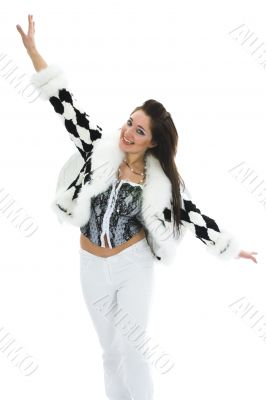 Beautiful brunette in fur jacket