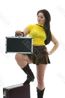 Beautiful brunette with valise
