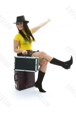 Beautiful brunette with valise