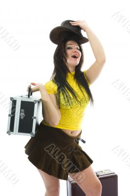 Beautiful brunette with valise