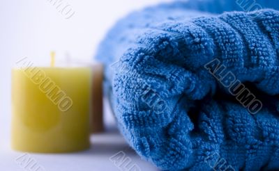 Blue towel and candles
