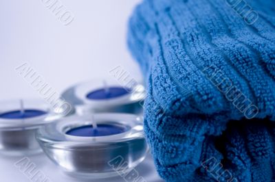 blue towel and candles