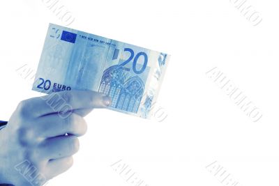 20 euro in hand, horizontal