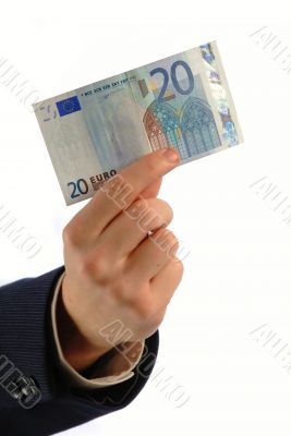 20 euro in hand, vertical