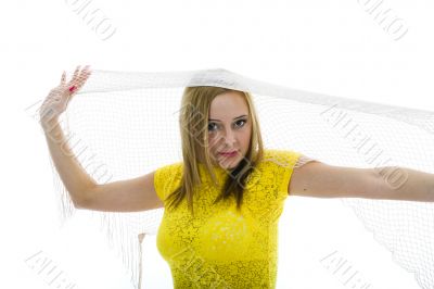 Beautiful blonde in yellow blouse